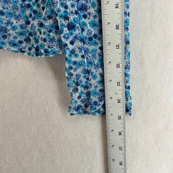 New York & Company Blouse Womens XL Blue Floral Button-Up Round Neck Long Sleeve - Picture 5 of 11